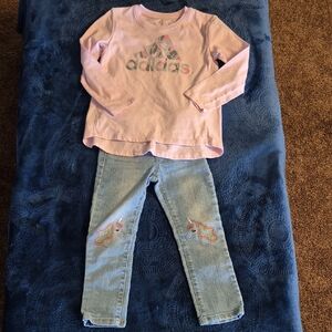 Adidas Kids Pink Long Sleeve Tee and Jeans Set